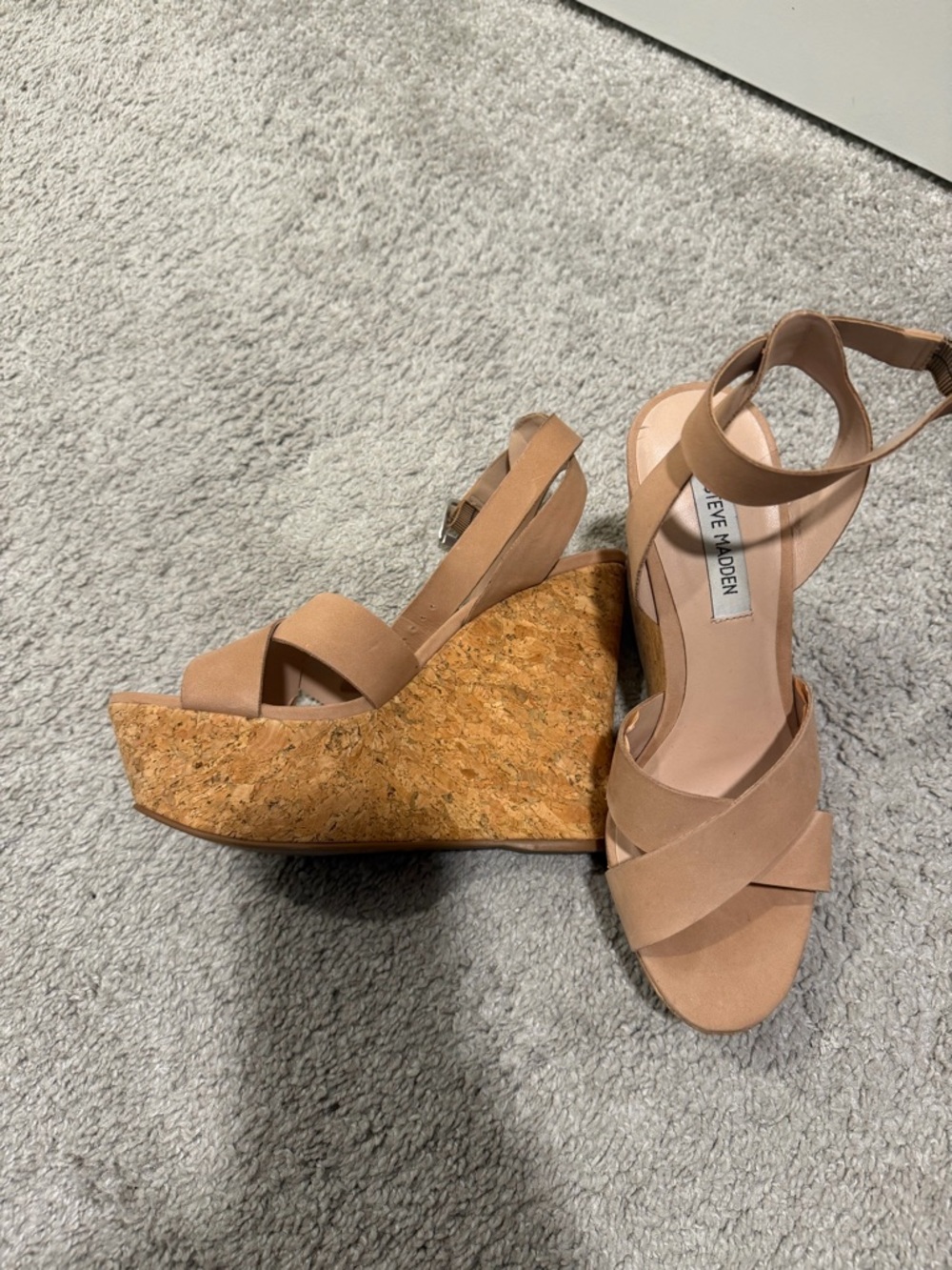 Steve Madden Nude Tan Cork Wedge Sandals